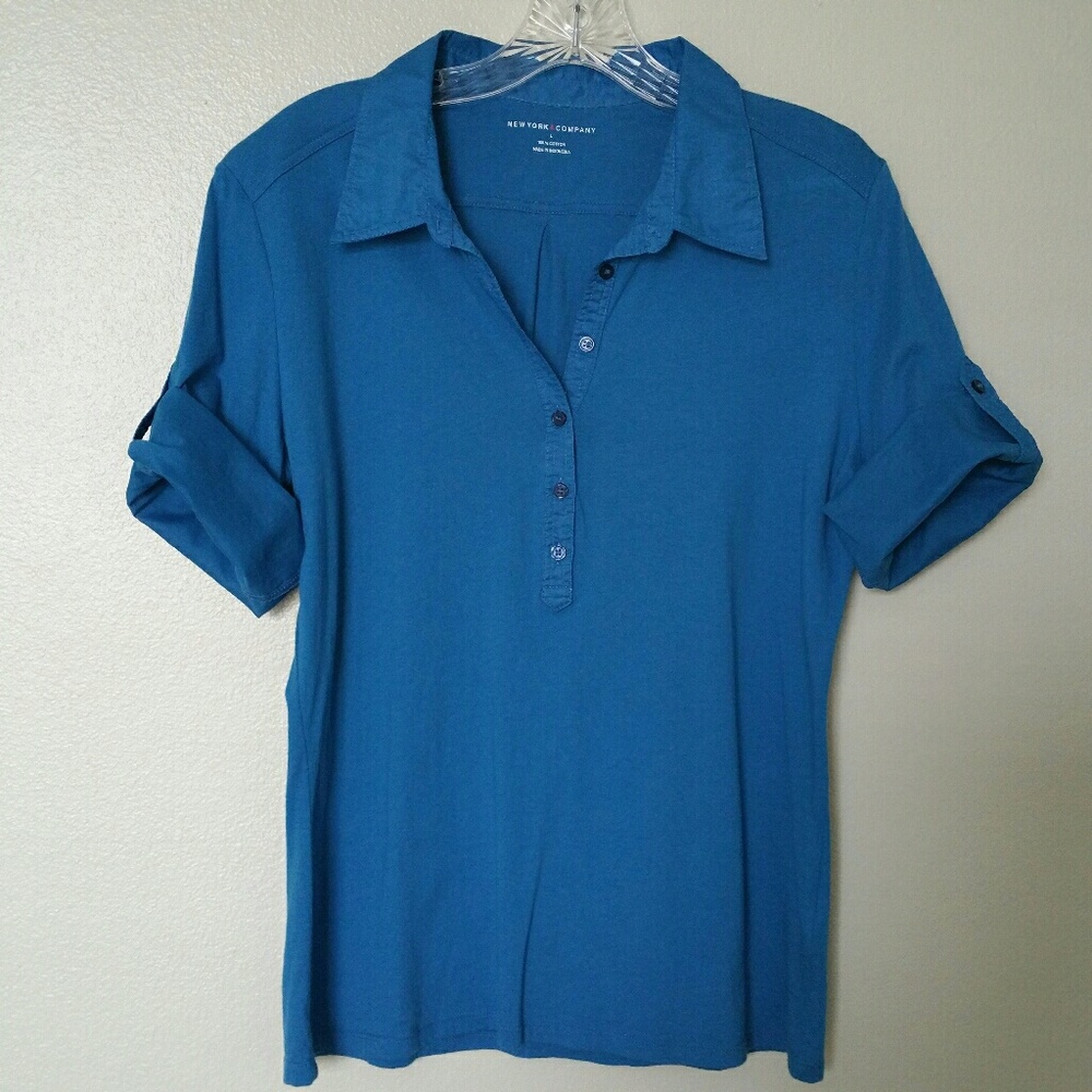 New York & Co Blue 3/4 Sleeve 1/2 Button Up sz L